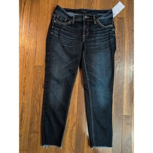EUC Silver Jeans Co Womens Suki Skinny‎ Crop raw hem Jeans 32x26.5 (Actual) Dark